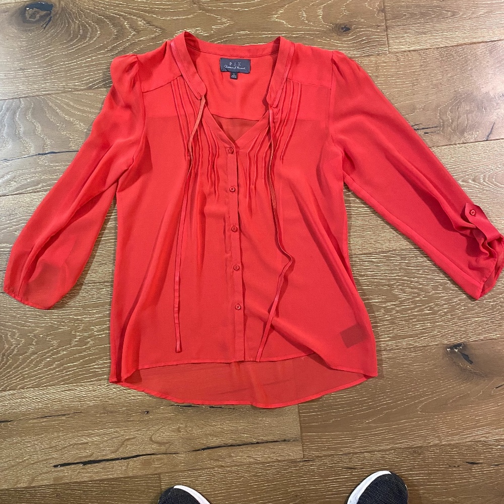 Size S sheer long-sleeve coral PJK top